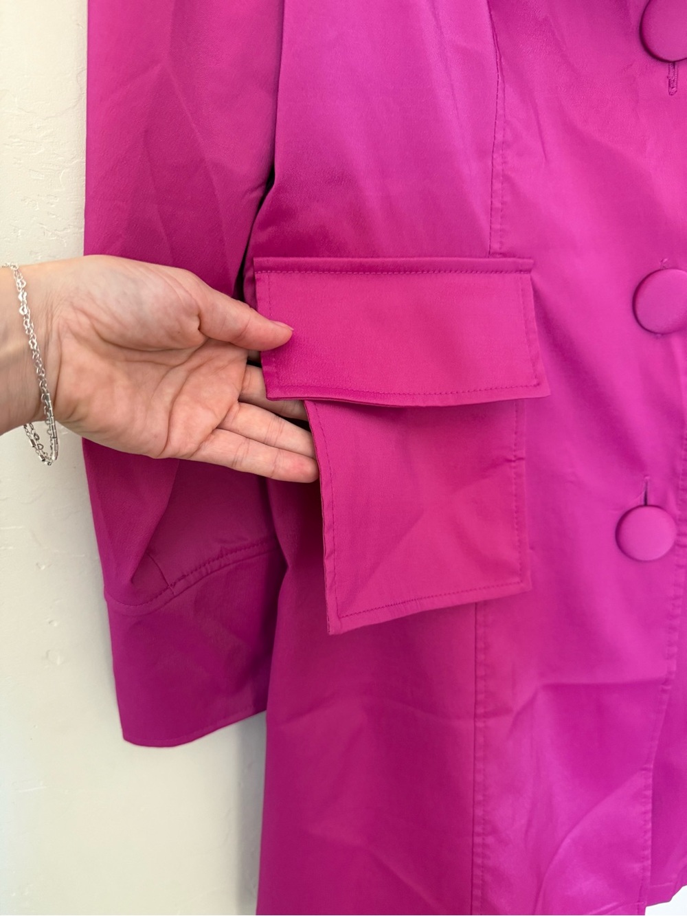 Hot Pink Statement Coat Joseph Ribkoff Ruffle Collar Jacket Size 14 - Picture 7 of 11